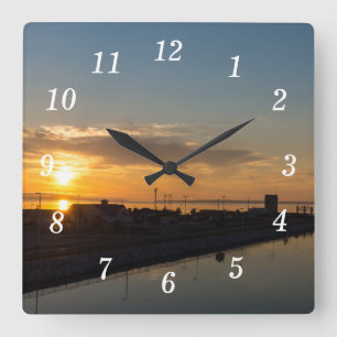 Cuadrado Reloj del Muro Moral Dorado del Lago Huron