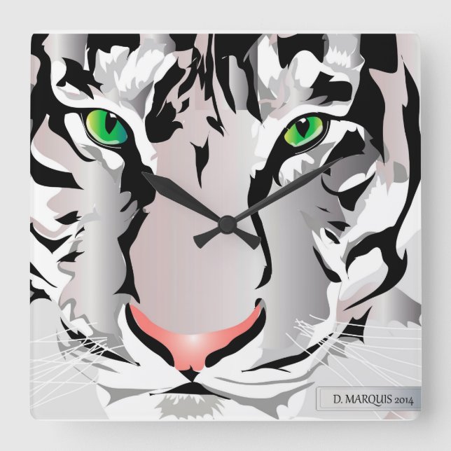 Cuadrado RELOJ DEL personalizado - BLANCO/GRIS DE TIGRE (Anverso)