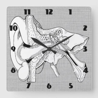 CUADRADO RELOJ DEL VINTAGE DE LA ANATOMÍA DEL OÍDO