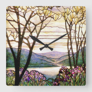 Cuadrado Reloj del vitral del vintage