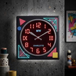 Cuadrado Reloj digital LED Memphis neón retro de los 80