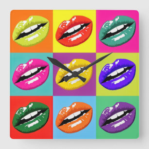 Cuadrado Reloj diseñado con el patrón de los labios de arte
