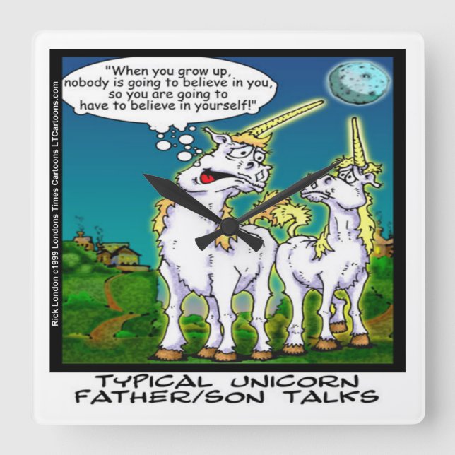 Cuadrado Reloj divertido de unicornio (Anverso)