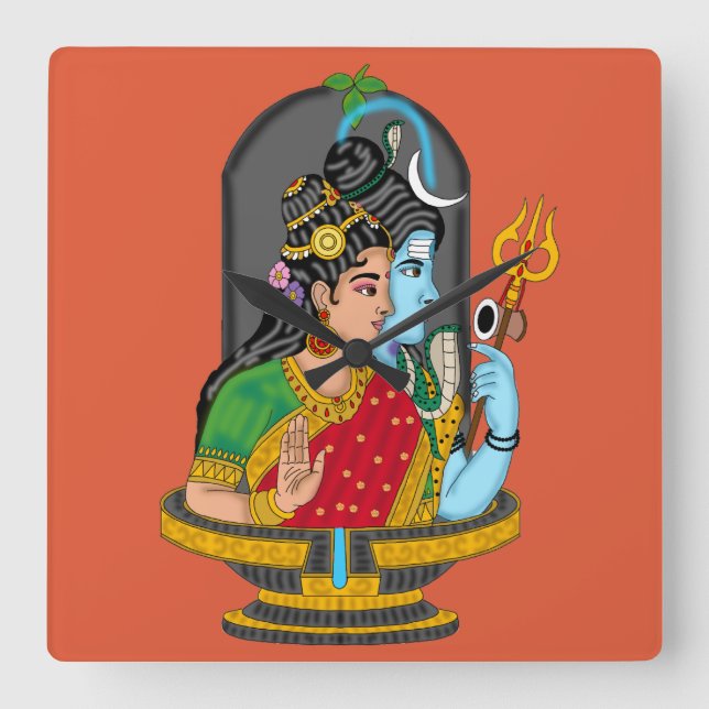 Cuadrado Reloj divino Shiva Parvati (Anverso)