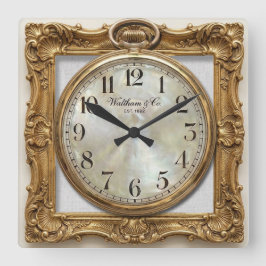 Cuadrado Reloj dorado con marco antiguo