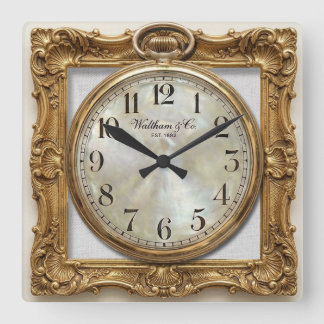 Cuadrado Reloj dorado con marco antiguo