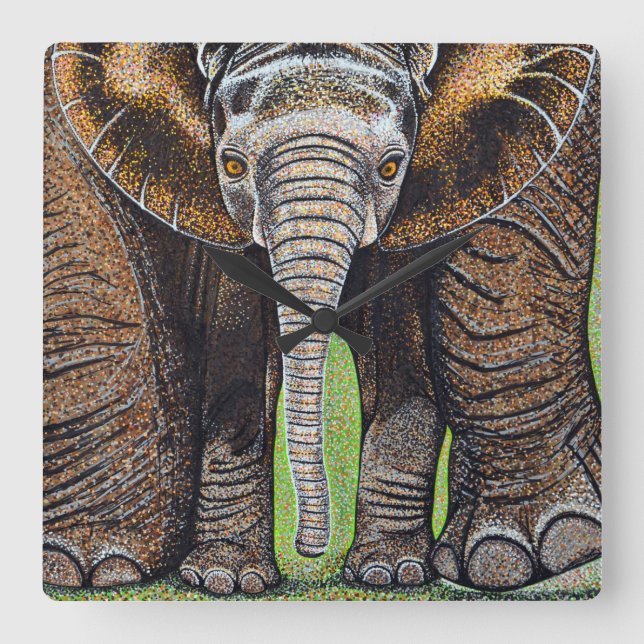 Cuadrado Reloj elefante - Mamá y yo (Anverso)