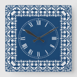 Cuadrado Reloj elegante azul y blanco del país de la granja
