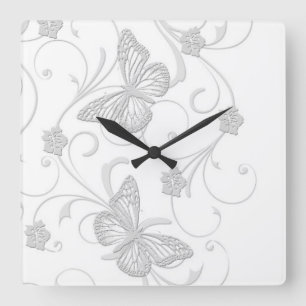 Cuadrado Reloj elegante de mariposa gris