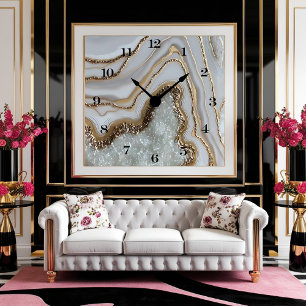 Cuadrado Reloj elegante de pared de plaquetas de metal blan