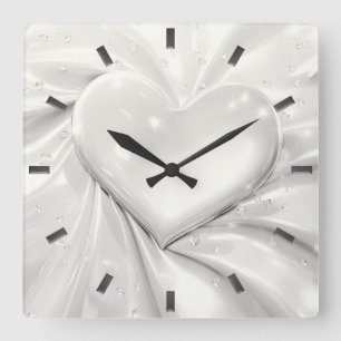 Cuadrado Reloj elegante de pared del corazón de crema blanc