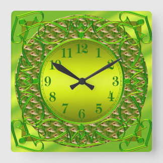 Cuadrado Reloj elegante de pared verde limón
