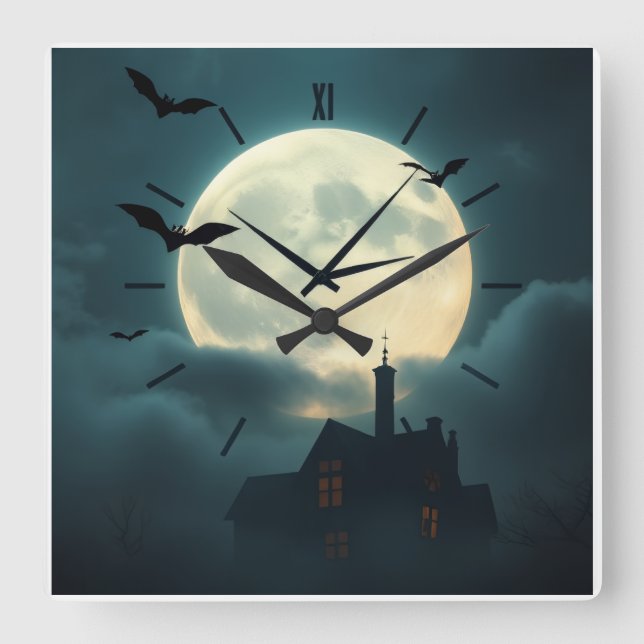 Cuadrado Reloj Embrujado de Luna Encantadora | Arte Gótico  (Anverso)