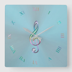 Cuadrado Reloj en colores pastel metálico del Clef de la