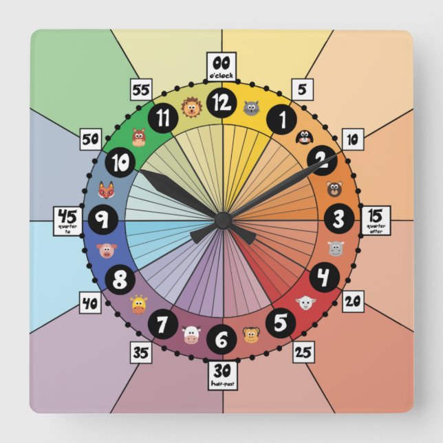 Cuadrado Reloj escolar brillante para niños (cuadrado) (Anverso)