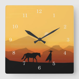 Cuadrado Reloj español de la silueta del caballo y del