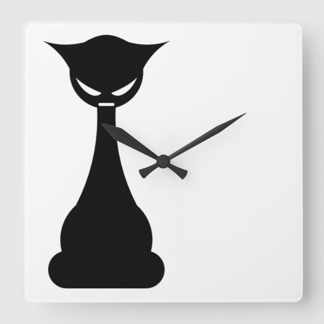 Cuadrado Reloj estilizado de pared de gato (Anverso)
