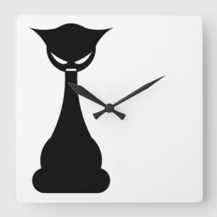 Cuadrado Reloj estilizado de pared de gato