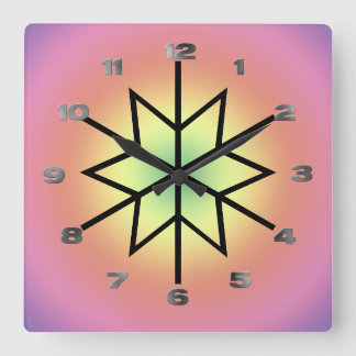Cuadrado Reloj - Estrella con números metálicos