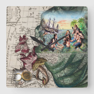 Cuadrado reloj europeo del mapa del vintage náutico