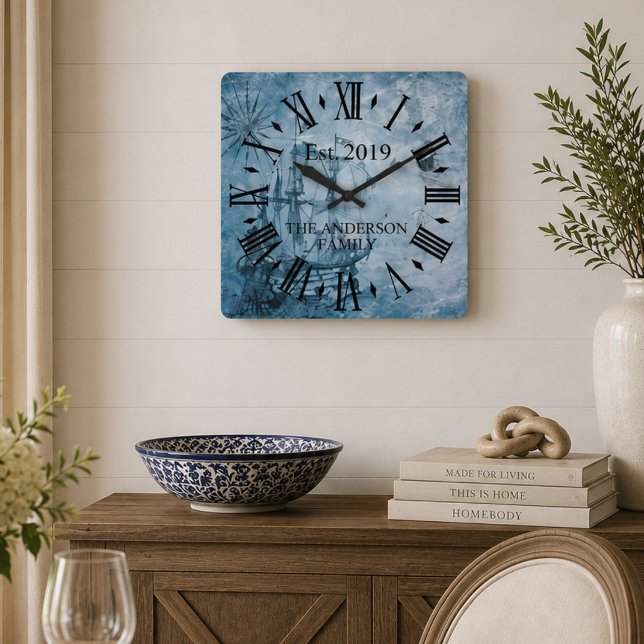 Cuadrado Reloj familiar náutico personalizado Decoración co (Subido por el creador)