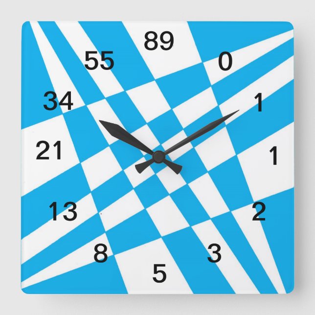Cuadrado Reloj Fibonacci con números (Anverso)