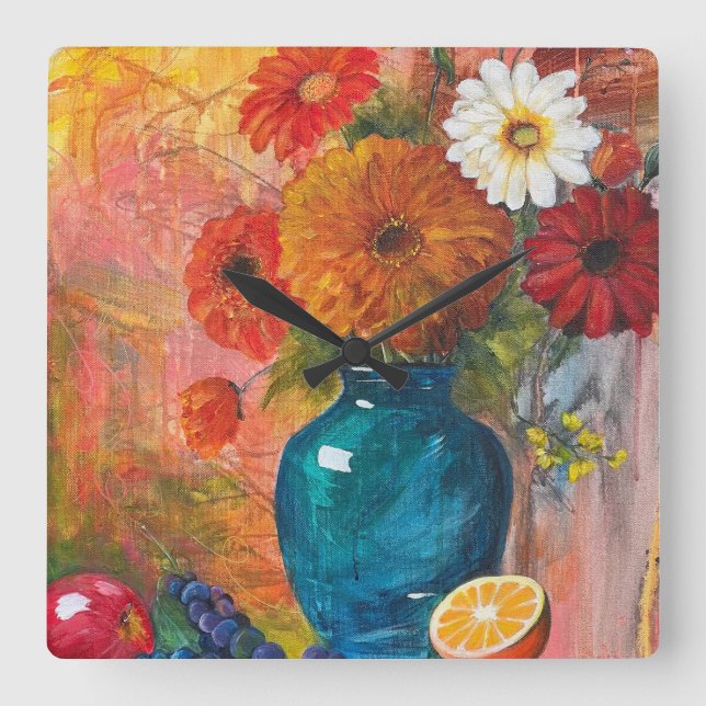 Cuadrado Reloj floral abstracto (Anverso)