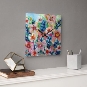 Cuadrado Reloj floral de color expresivo totalmente persona