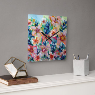 Cuadrado Reloj floral de color expresivo totalmente persona