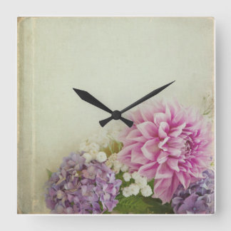 Cuadrado Reloj floral - rosa y lavendar