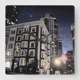 Cuadrado Reloj foto de ciudad la noche