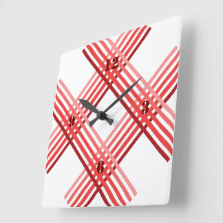 Cuadrado Reloj - franjas rojas cruzadas diagonalmente
