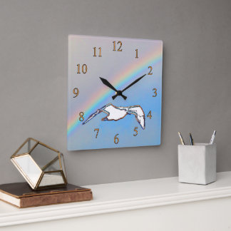 Cuadrado Reloj - Gaviota con resaltados del arco iris