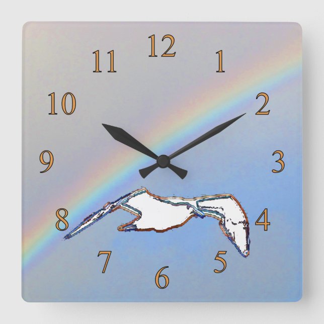 Cuadrado Reloj - Gaviota con resaltados del arco iris (Anverso)