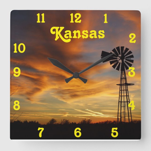 Cuadrado Reloj Golden Sunset Square de Kansas (Anverso)