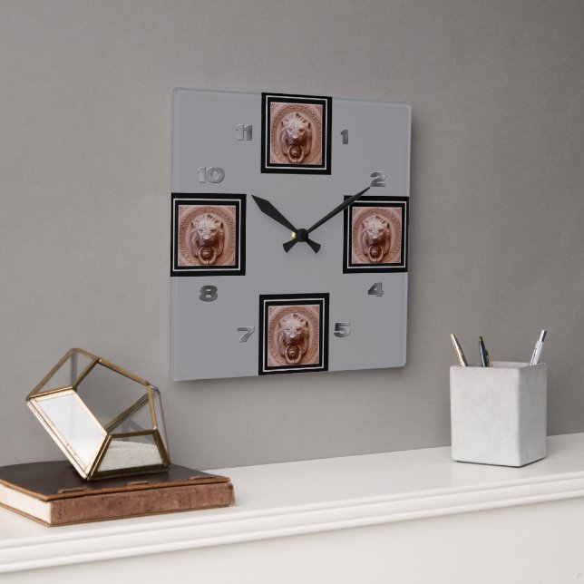 Cuadrado Reloj - golpeador de puerta principal del león (Oficina)