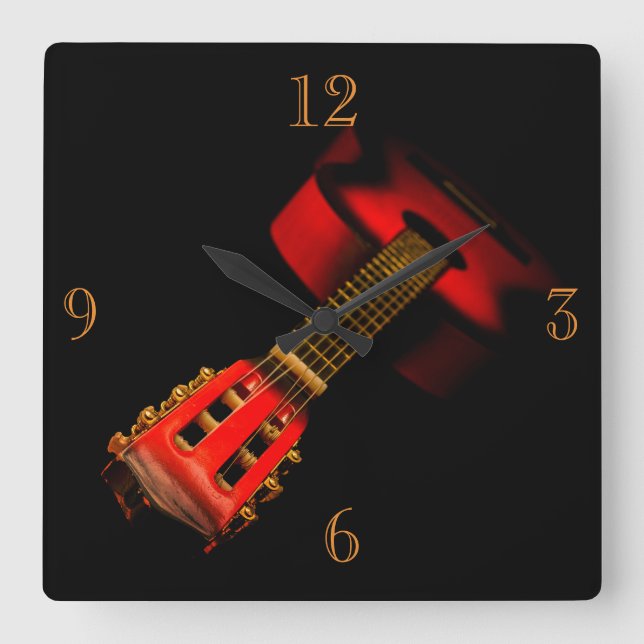 CUADRADO RELOJ - GUITARRA ROJA EN NEGRO (Anverso)