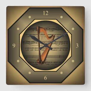 Cuadrado Reloj ~ Harp ~ Hoja de música ~ ~ 