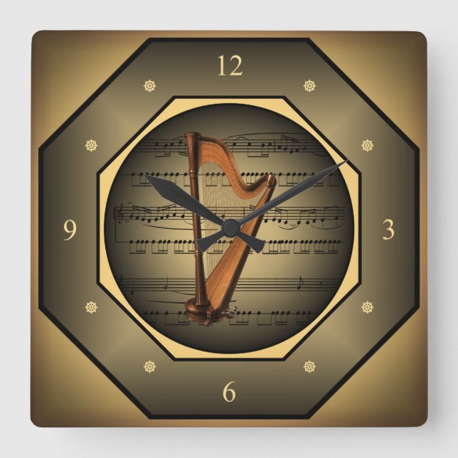 Cuadrado Reloj ~ Harp ~ Hoja de música ~ ~  (Anverso)