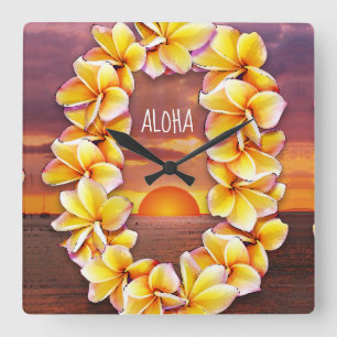 Cuadrado Reloj Hawai'i Lei con Aloha