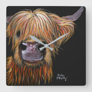 Cuadrado Reloj "Henry" de vaca Highland por Shirley MacArth