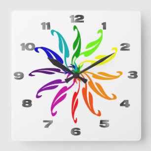 Cuadrado Reloj - Hojas de rueda de color en blanco