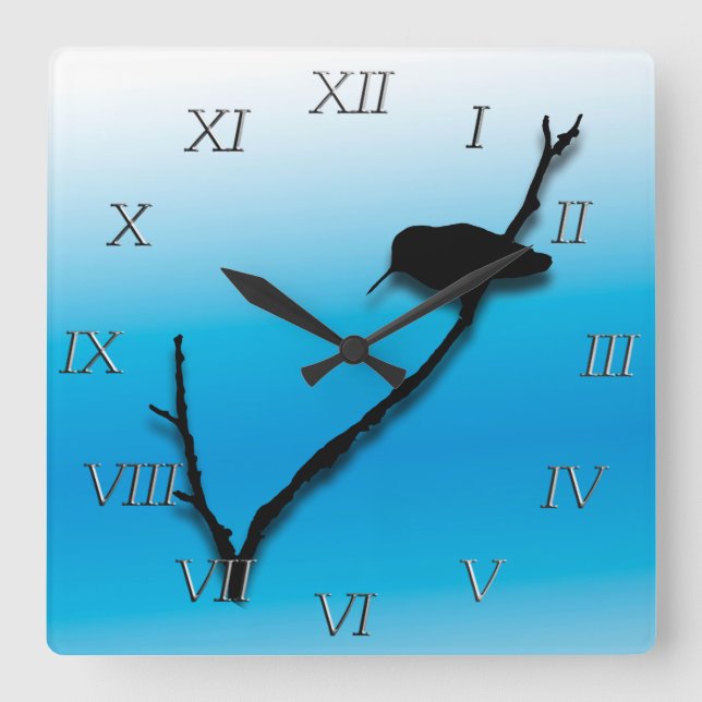 Cuadrado Reloj - Hummingbird en rama (Anverso)