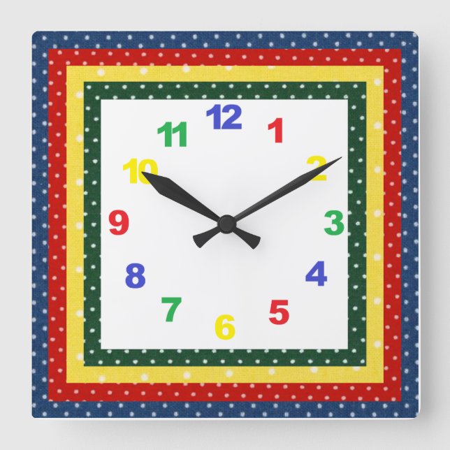 Cuadrado Reloj infantil con números (Anverso)