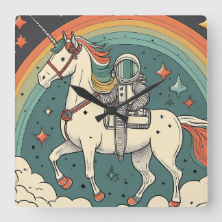 Cuadrado Reloj infantil con temática retro Space