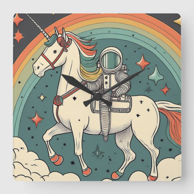 Cuadrado Reloj infantil con temática retro Space (Anverso)