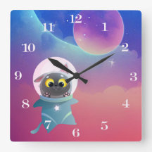 Reloj infantil de pared de gato espacial