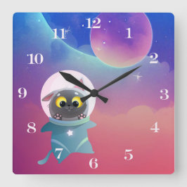 Cuadrado Reloj infantil de pared de gato espacial