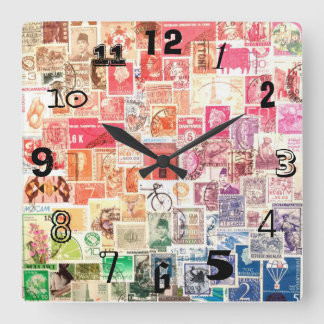Cuadrado Reloj internacional del sello (con números)