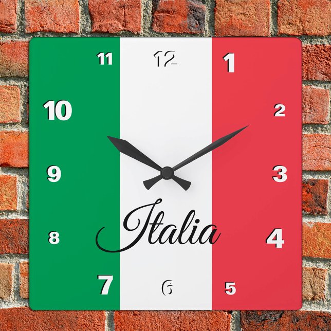 Cuadrado Reloj italiano, hogar patriótico, bandera italiana (Subido por el creador)
